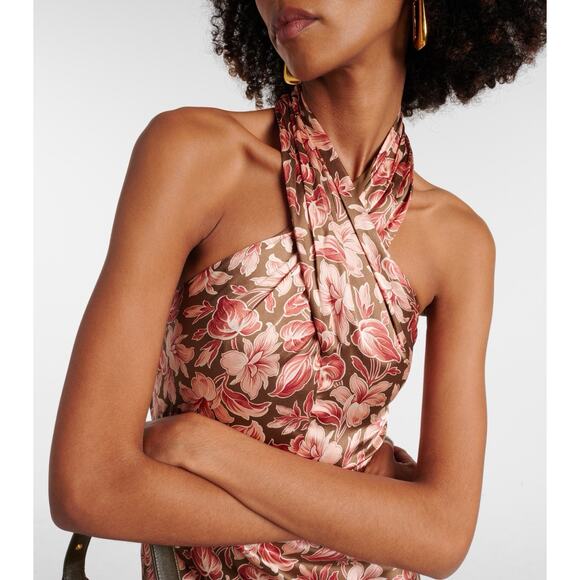 VERONICA BEARD Alberta Halterneck Silk Blend Deep Ochre Multicolored Dress Sz 10 - Picture 2 of 11